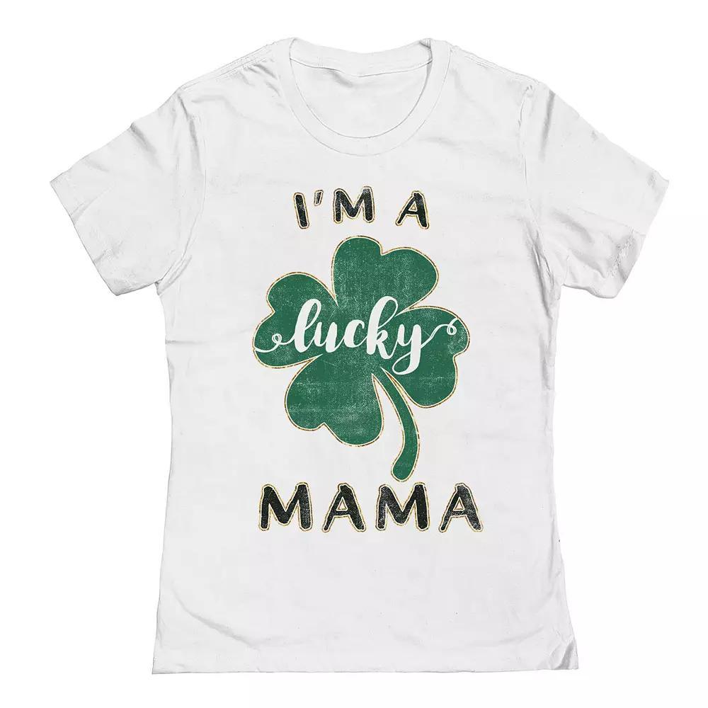 Women's Im A Lucky Mama St. Patrick's Day Graphic T-Shirt, Girl's, Size: Medium, White Product Image