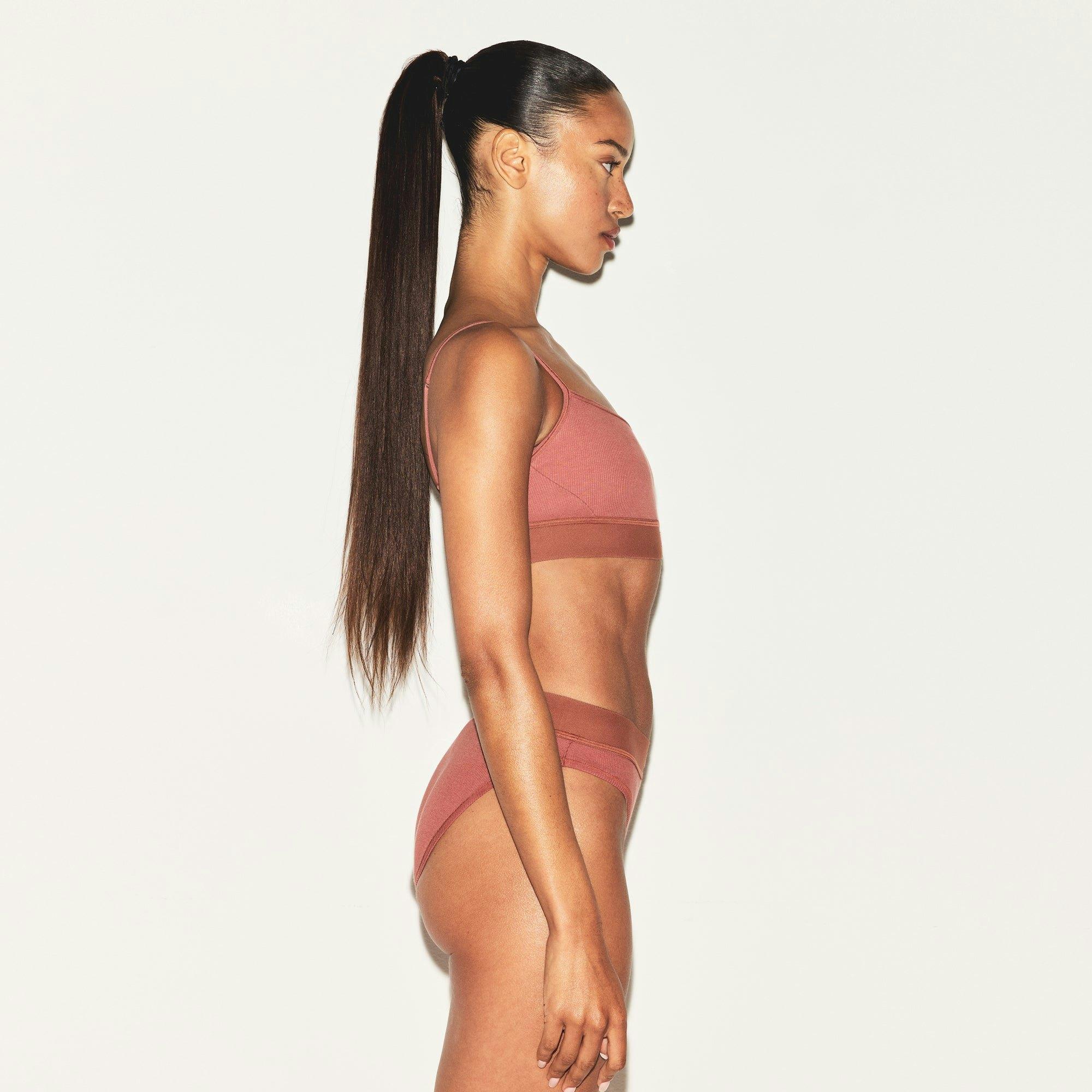 COTTON RIB SCOOP BRALETTE | REDWOOD Product Image
