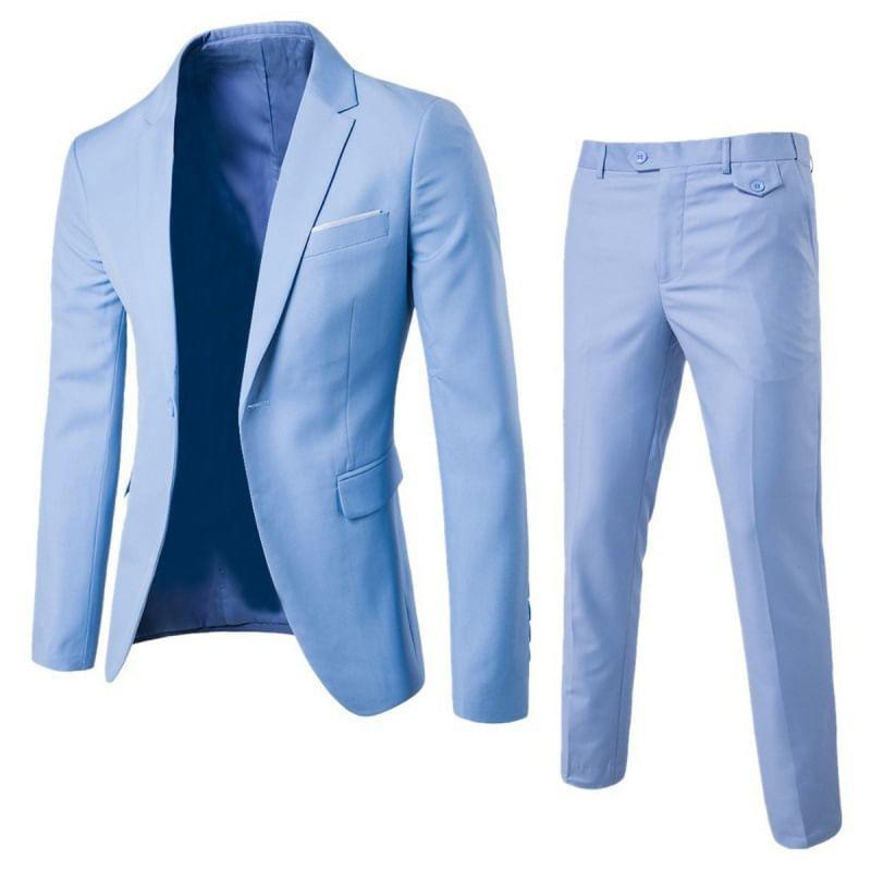 Set: Lapel Collar Contrast Trim One-Buttoned Blazer + Mid Rise Straight Leg Dress Pants Product Image
