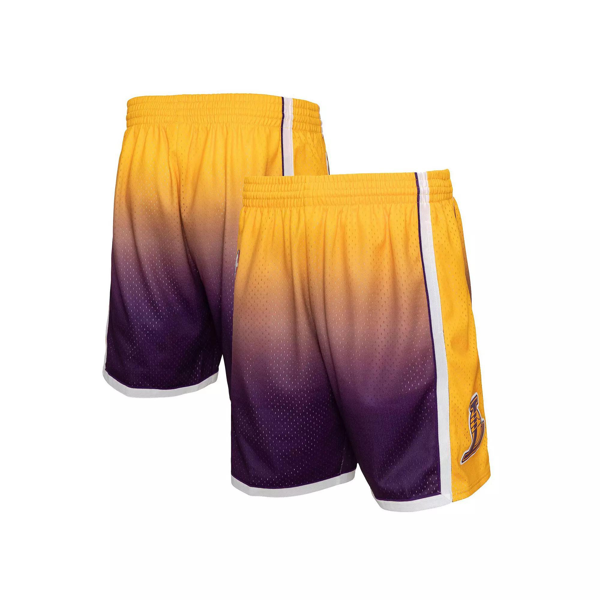 Men's Mitchell & Ness Gold/Purple Los Angeles Lakers 2009/10 Hardwood Classics Fadeaway Reload 3.0 Swingman Shorts, Size: XL Product Image