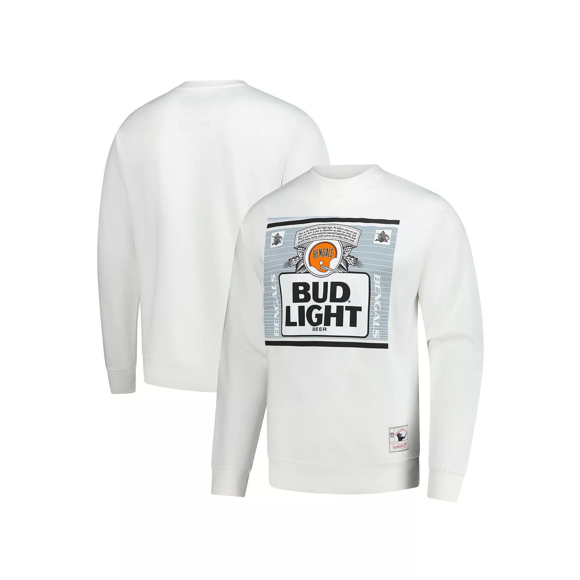 Men's Mitchell & Ness White Cincinnati Bengals NFL x Bud Light The Crest Pullover Sweatshirt, Size: Large Product Image