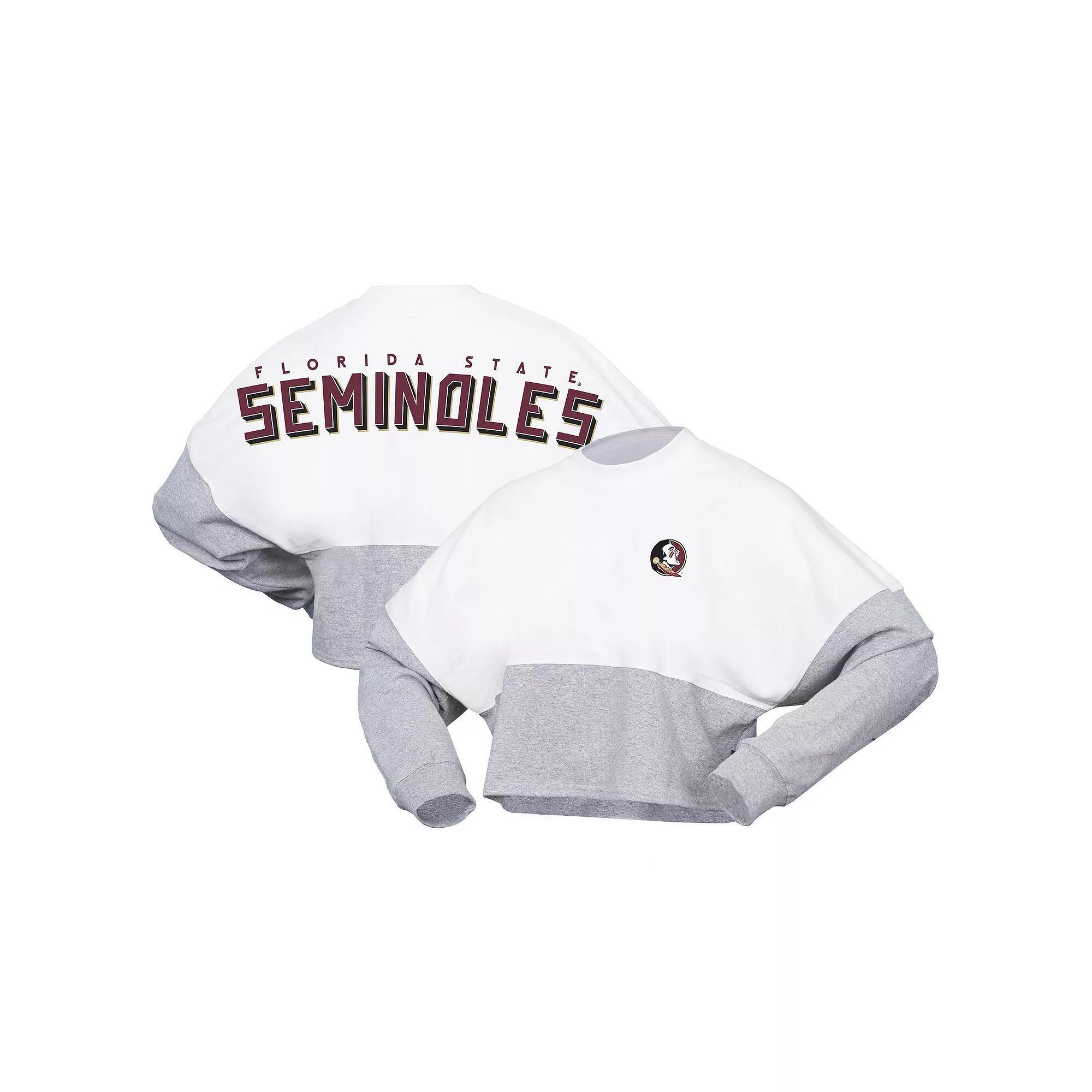 Women's Spirit Jersey  White Florida State Seminoles Heather Block Cropped Long Sleeve Jersey T-Shirt, Size: 2XL Product Image