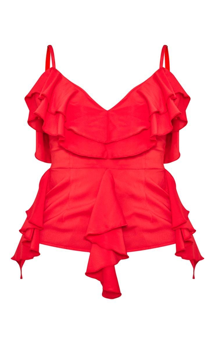 Red Chiffon Bardot Frill Strappy Long Top Product Image