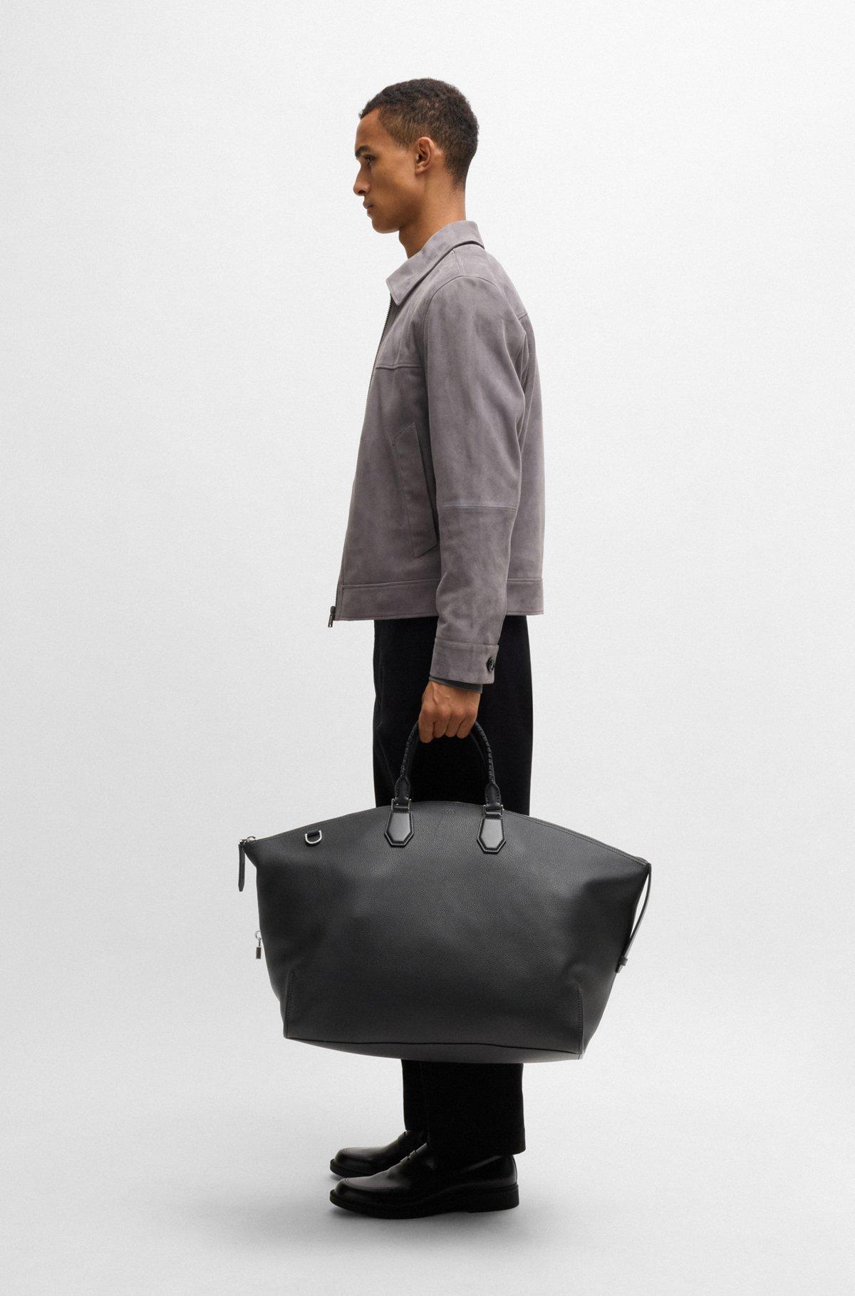 Grained-leather holdall with detachable metal padlock Product Image