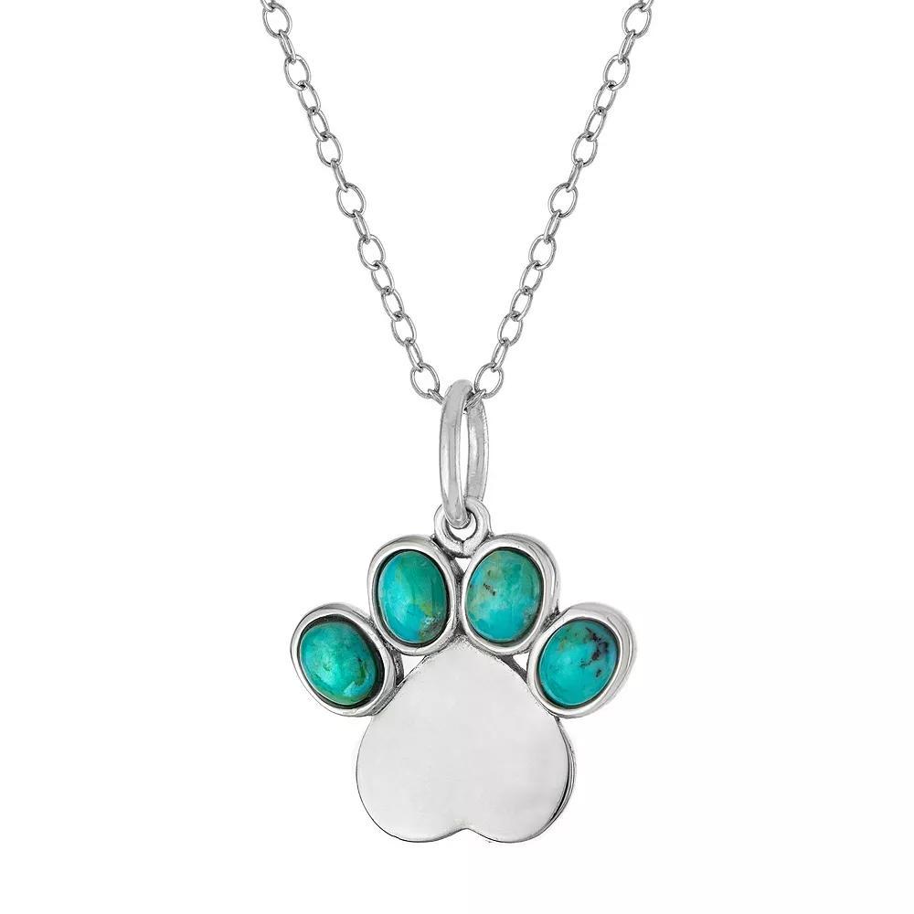 Athra NJ Inc Sterling Silver Turquoise Paw Print Pendant Necklace, Women's, Size: 18" Product Image