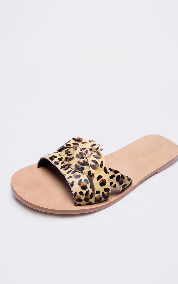 Leopard Real Leather Wide Fit Flat Mule Sandals Product Image