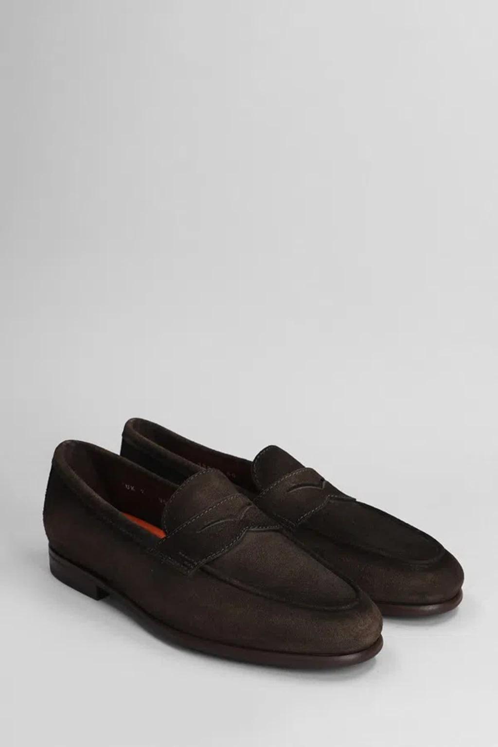 SANTONI Almond-toe Suede Loafers In Brown Product Image