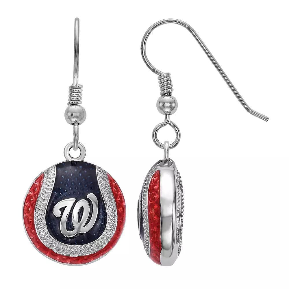 LogoArt Sterling Silver Washington Nationals Enamel Baseball Earrings, Women's, Size: 34 mm Product Image