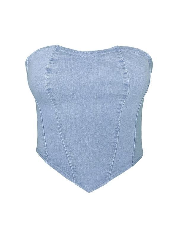 Vintage Denim Irregular Hem Corset Bandeau Top Product Image