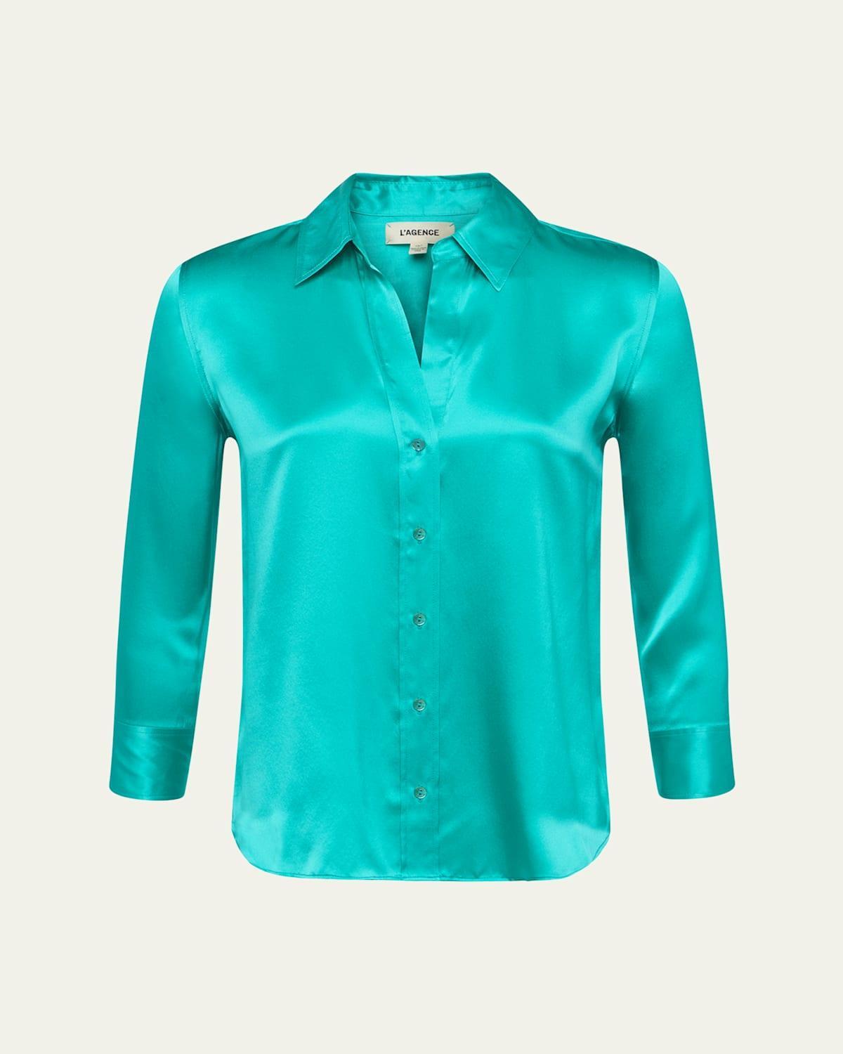 Dani Silk Satin 3/4-Sleeve Button-Down Blouse Product Image