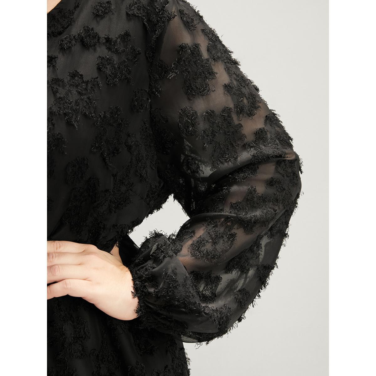 Plus Size Black Floral Mesh Lantern Sleeve Surplice Neck Fuzzy Blouse Women Glamour Long Sleeve V-neck Going out Blouses BloomChic 26/4X Product Image