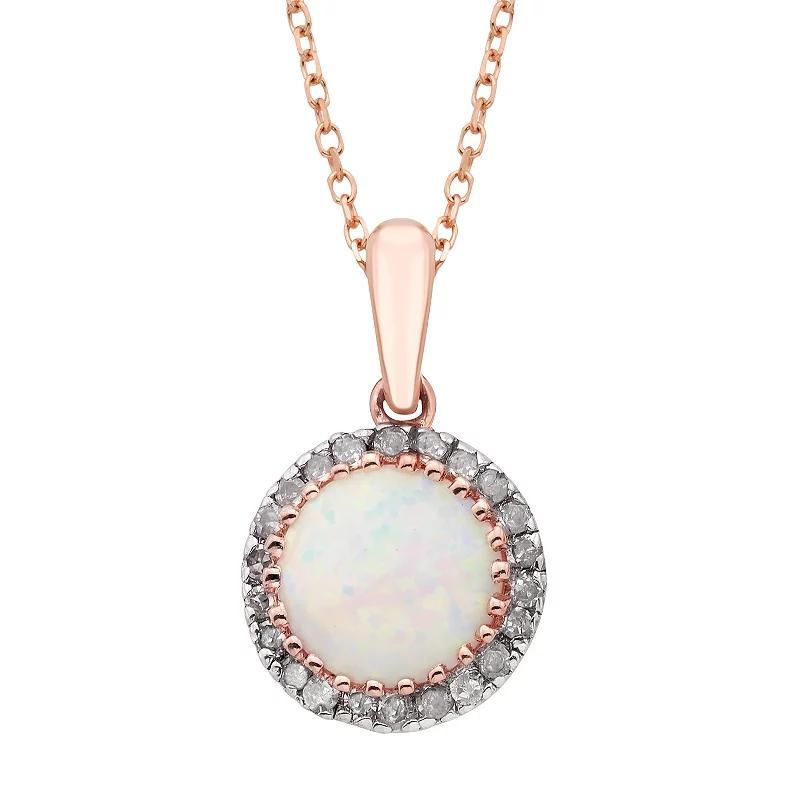 Lab-Created Opal & 1/8 Carat T.W. Diamond 10k Rose Gold Pendant Necklace, Womens Pink Product Image