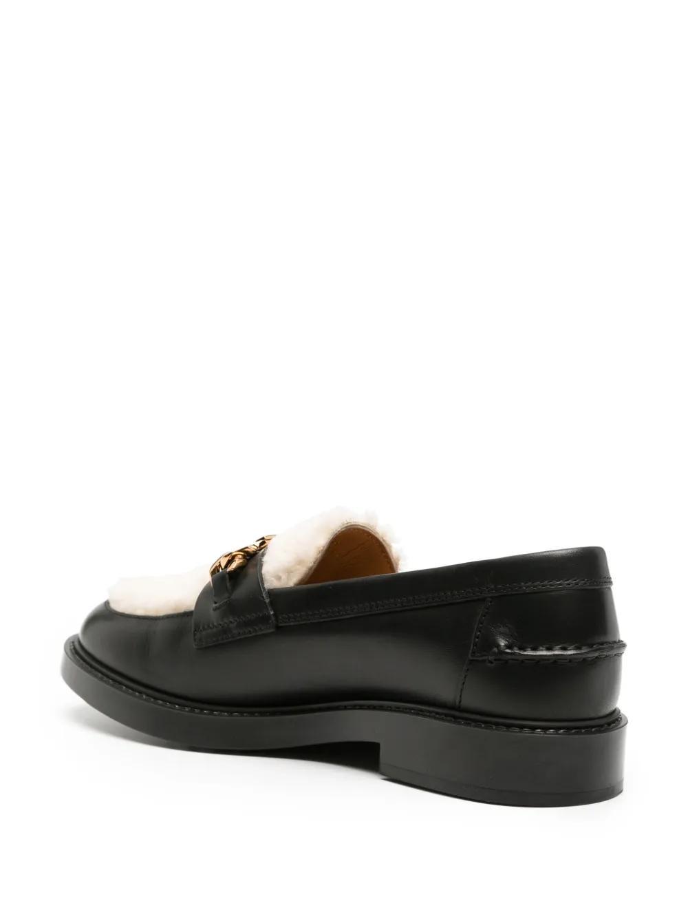 TOD'S Logo-chain Shearling-panel Loafers In Black Product Image