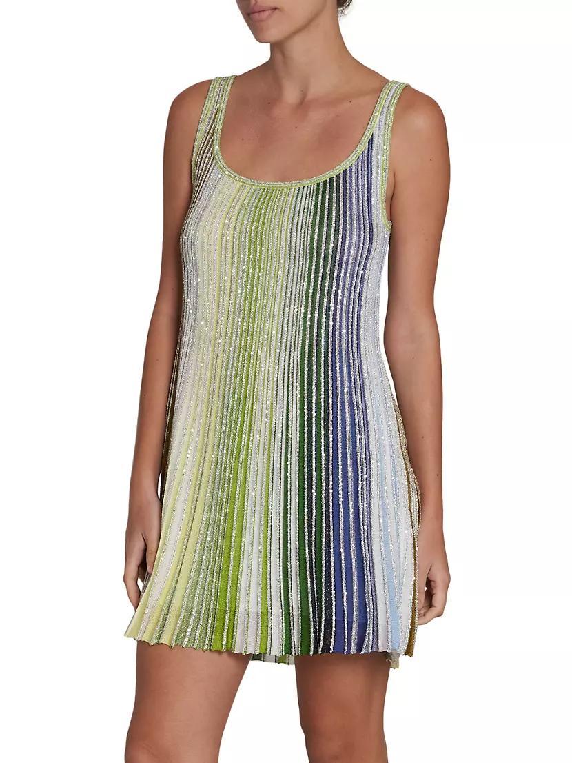 Striped Metallic Knit Scoopneck Minidress Product Image
