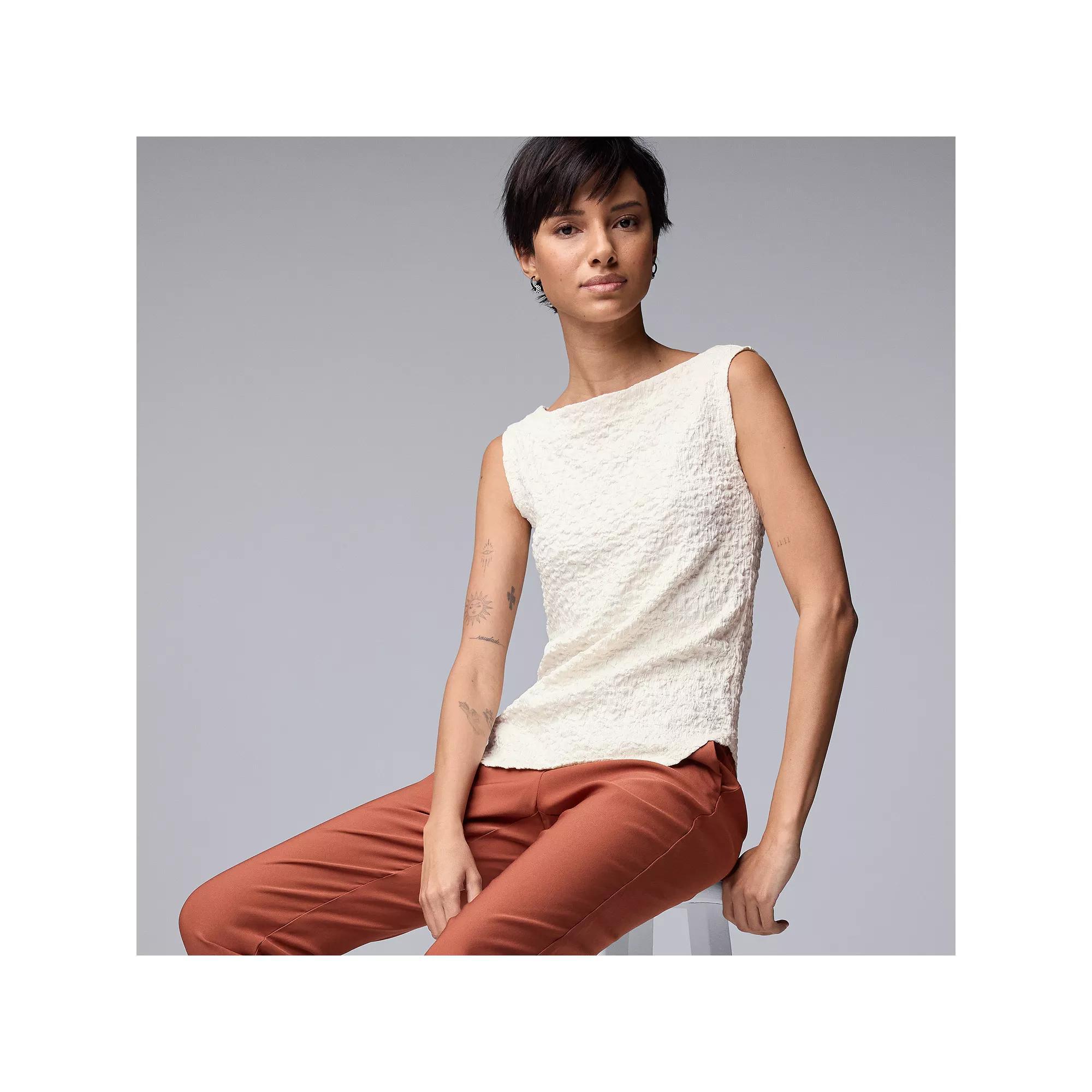 Women's Simply Vera Vera Wang Boat Neck Pucker Tank Top, Size: XL, Whisper White Product Image