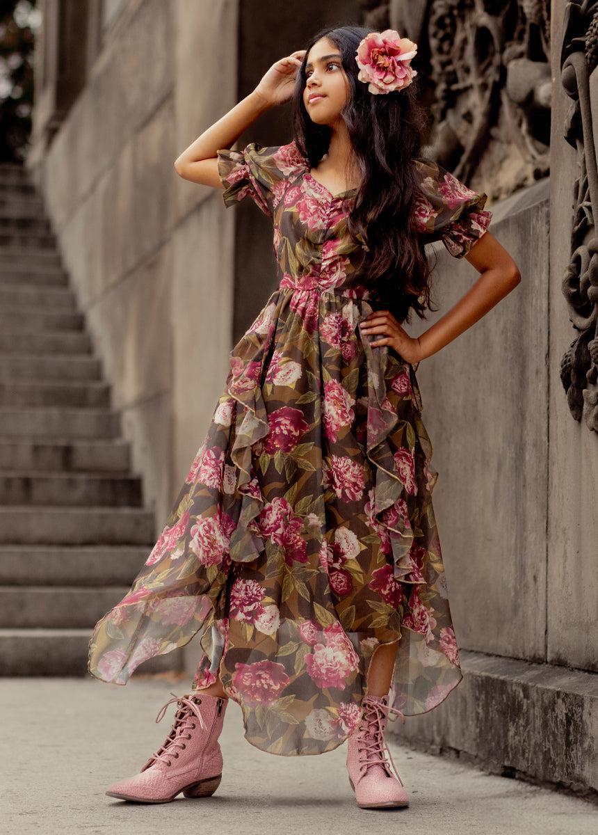 Kayden Dress in Bistre Floral Girls Product Image