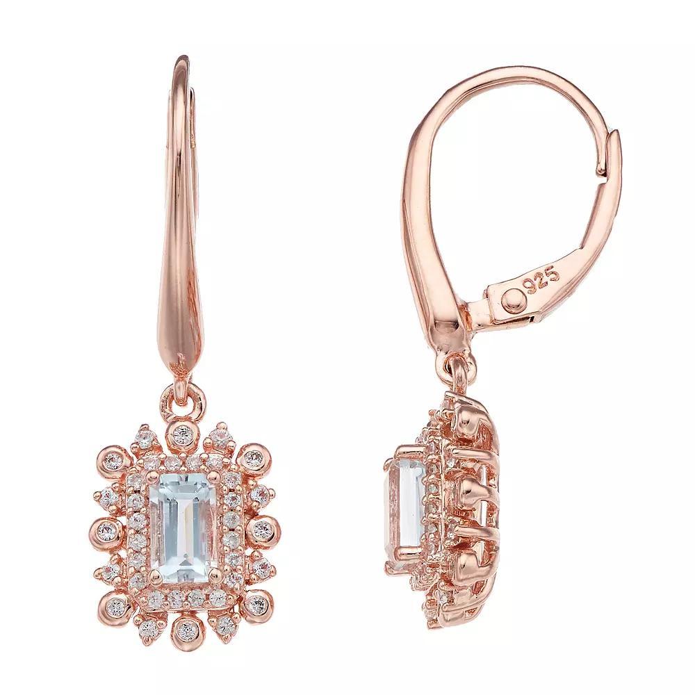 14k Rose Gold Over Silver Aquamarine Drop Earrings, Women's, Pink Tone Product Image