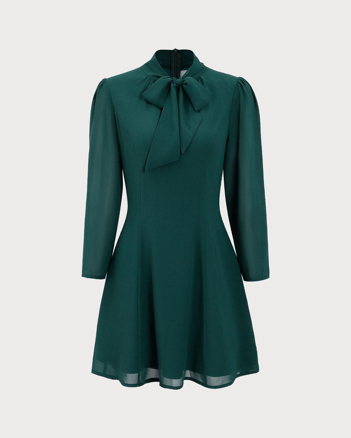Green Tie Neck See-Through Mini Dress Product Image