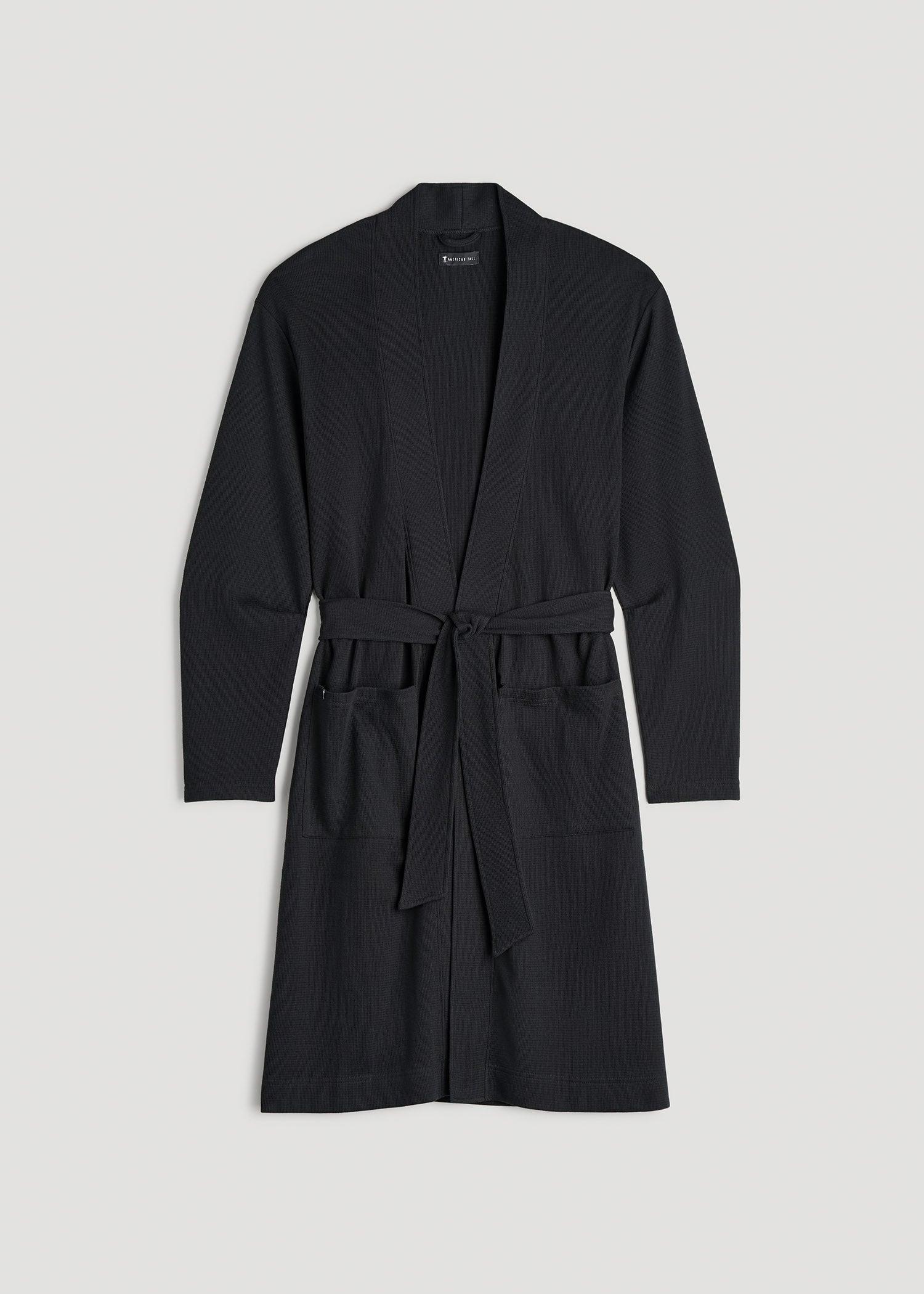 Waffle-Knit Lounge Robe for Tall Men in Black Product Image