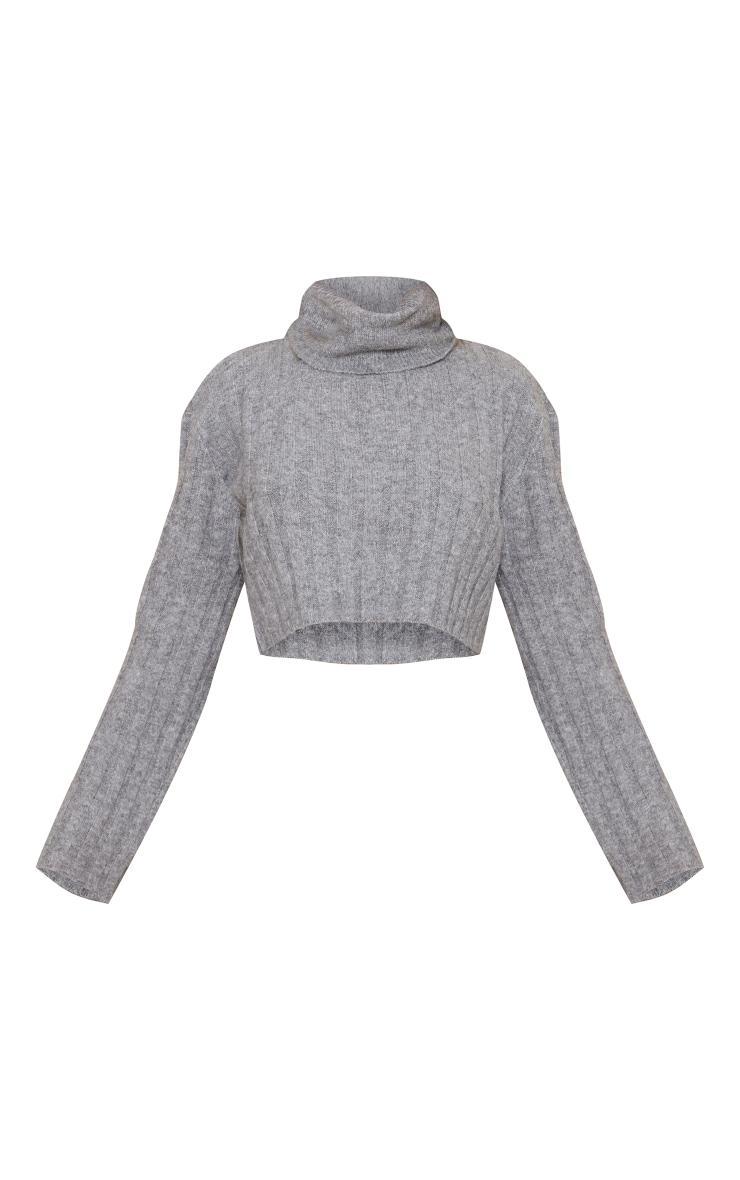 Charcoal Grey Luxe Knit Wide Rib Cross Back Crop Sweater Product Image