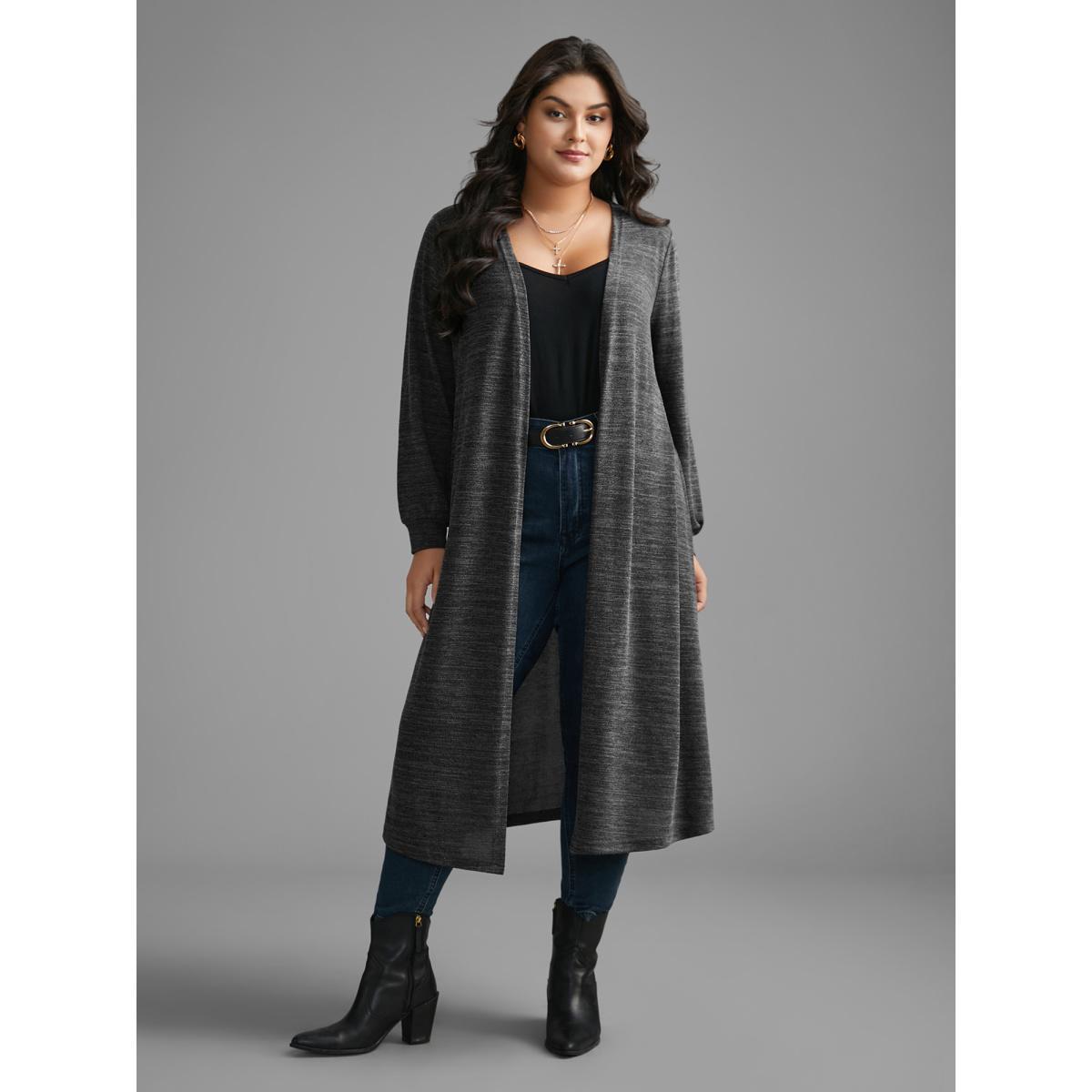 Plus Size Solid Heather Medium Stretch Knit Jacket Women DimGray Non Loose Everyday Jackets BloomChic 28/5X Product Image
