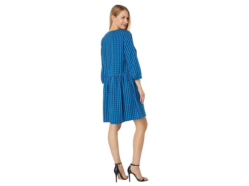 Draper James Plus Size Ruffle Placket Shift in Blue Gingham (Nassau Navy ) Women's Clothing Product Image