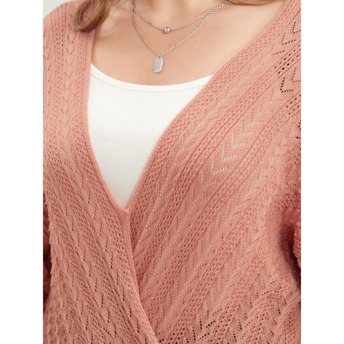 Plus Size Plain Super Soft Knit Lantern Sleeve Wrap Knit Top Chocolate Women Casual Loose Long Sleeve Deep V-neck Dailywear Pullovers BloomChic 18-20/2X Product Image