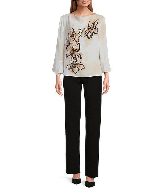 Investments Petite Size Woven Floral Graffiti 3/4 Ruffle Sleeve Cowl Neck Top Product Image
