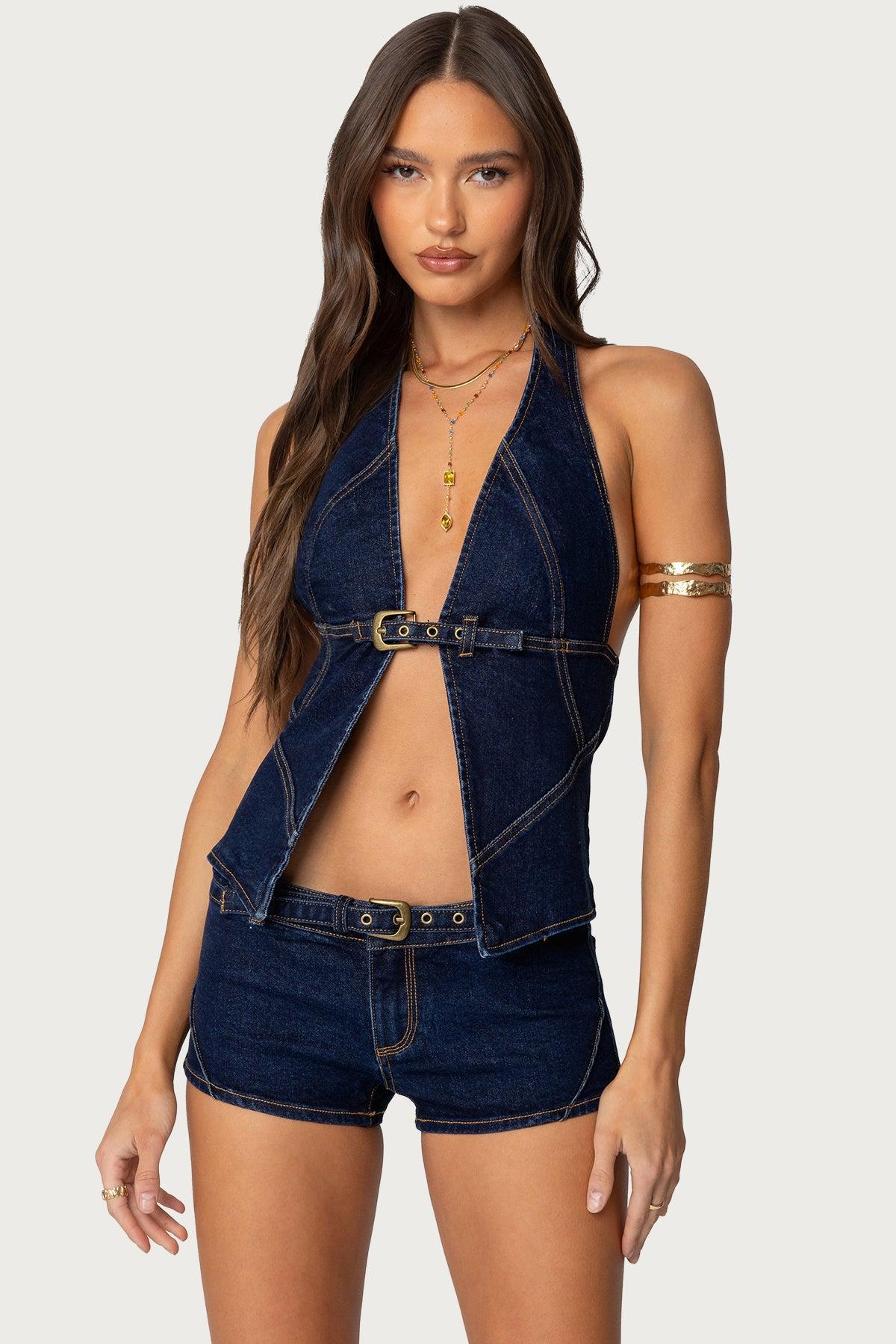 Ciel Low Rise Denim Micro Shorts Product Image