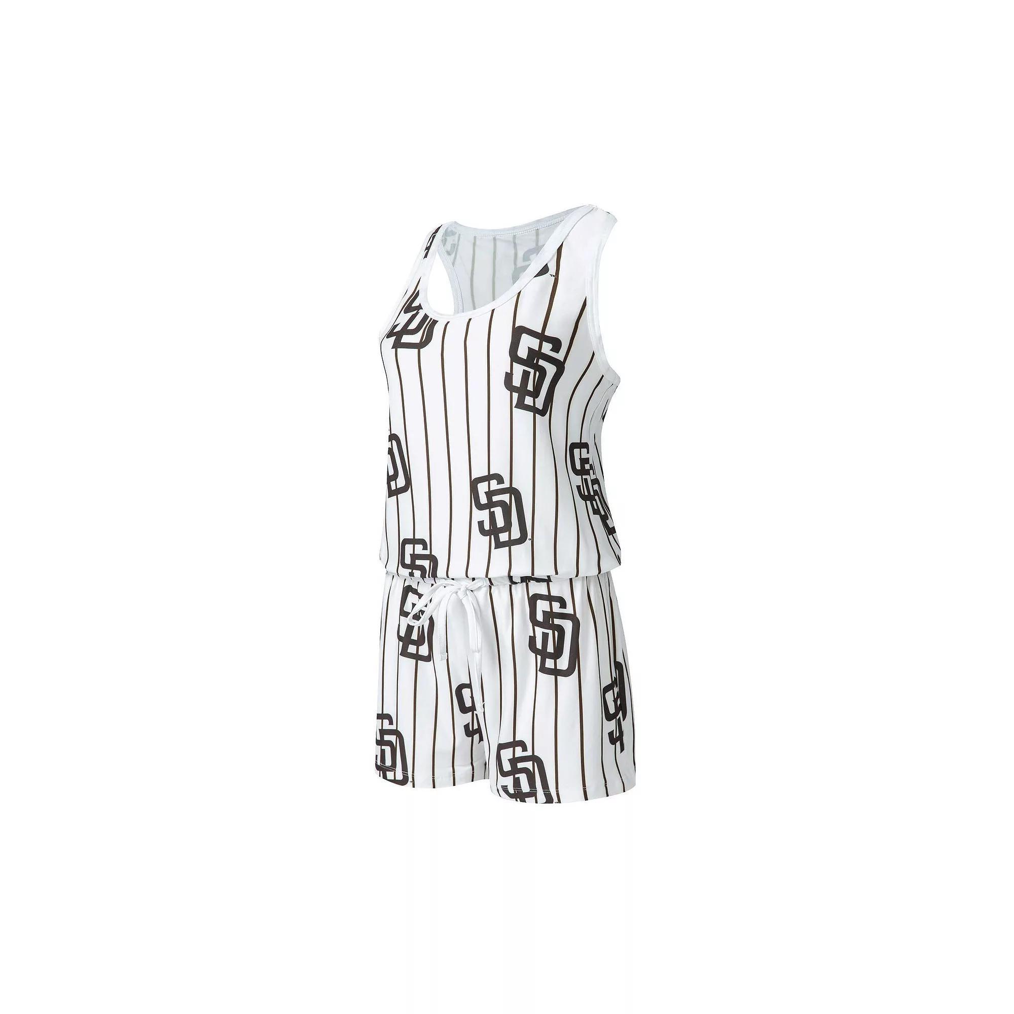 Women's Concepts Sport White San Diego Padres Reel Pinstripe Knit Romper, Size: Medium Product Image