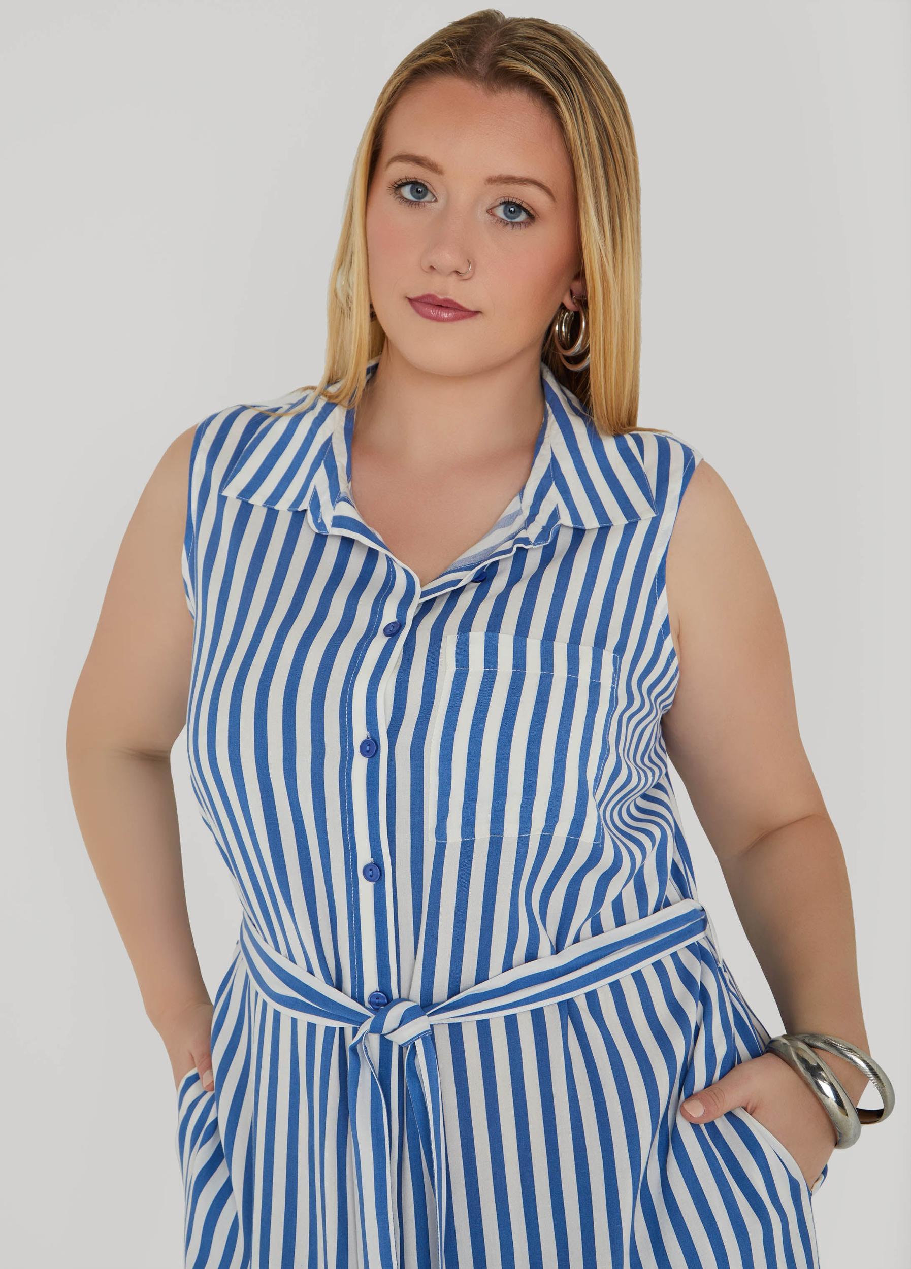 Button Front Striped Shirtdress Product Image