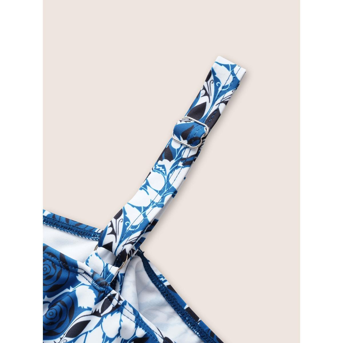 Plus Size Off Shoulder Boho Print Ruffle Trim Swim Dress Women's Swimwear Indigo Beach Bodycon One-shoulder neck High stretch Curve Swim Dresses BloomChic 14-16/1X Product Image
