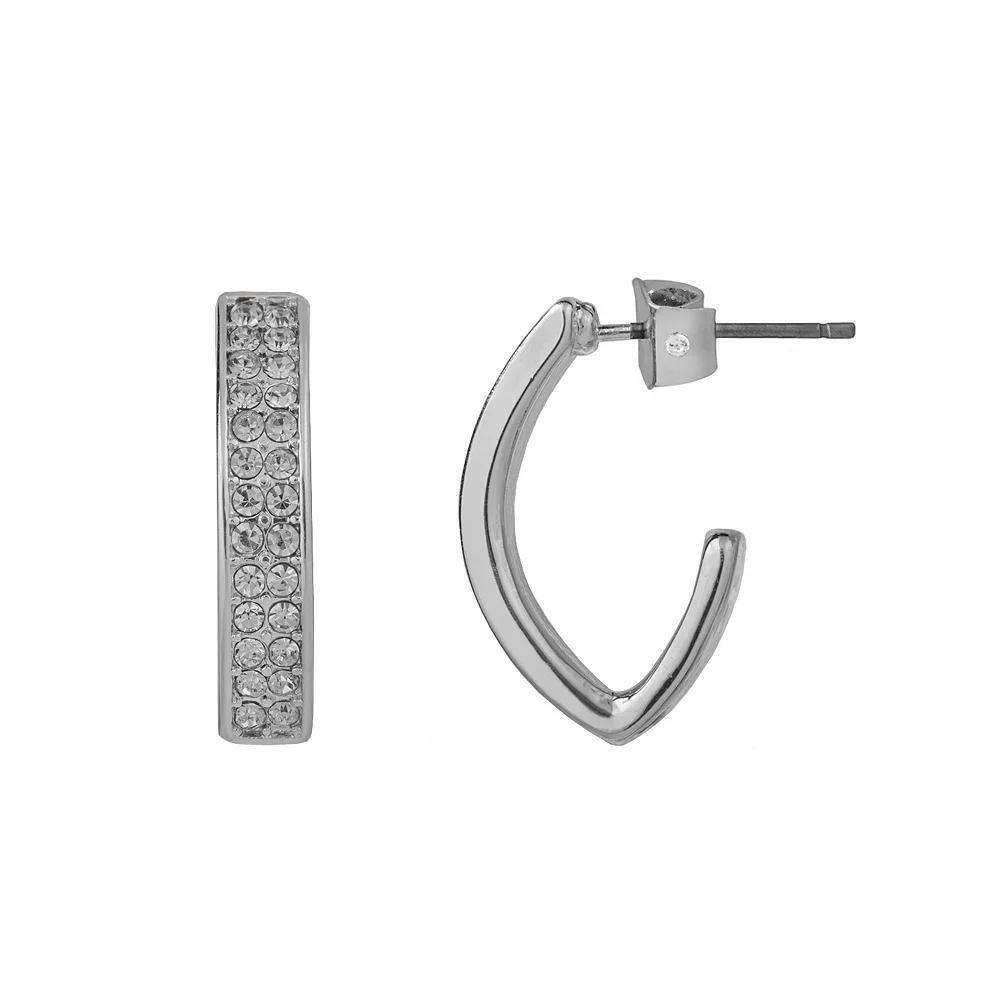 LC Lauren Conrad Silver Tone Crystal Delicate Geometric C-Hoop Earrings, Women's Product Image