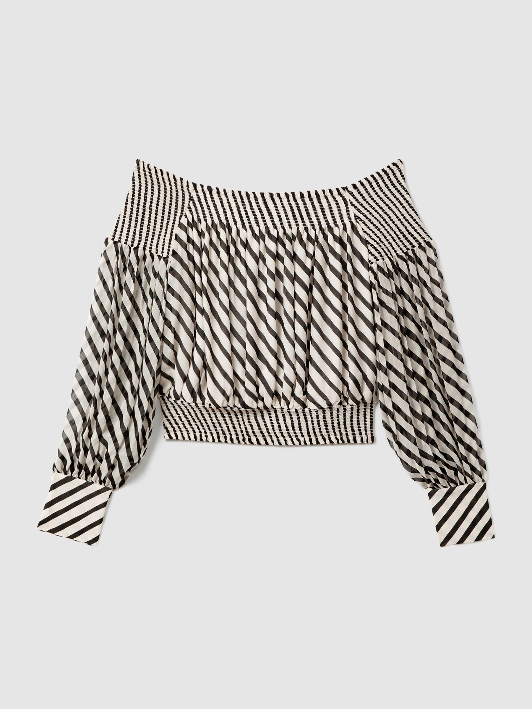 Striped Bardot Cropped Top in Black/Cream Product Image