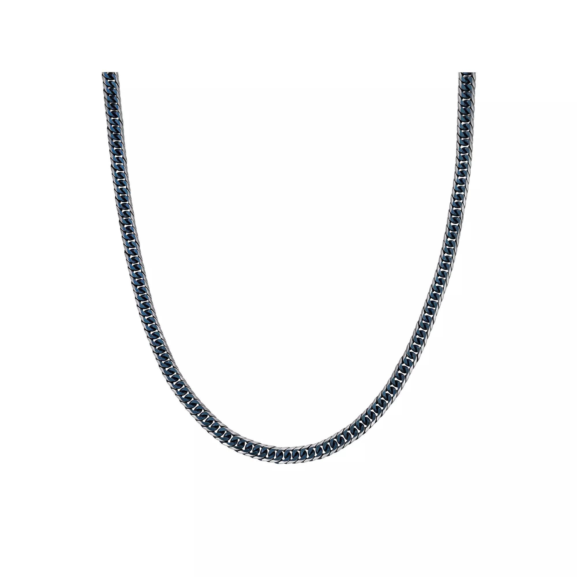 Mens LYNX Ion-Plated Stainless Steel Curb Chain Necklace Blue Tone Product Image