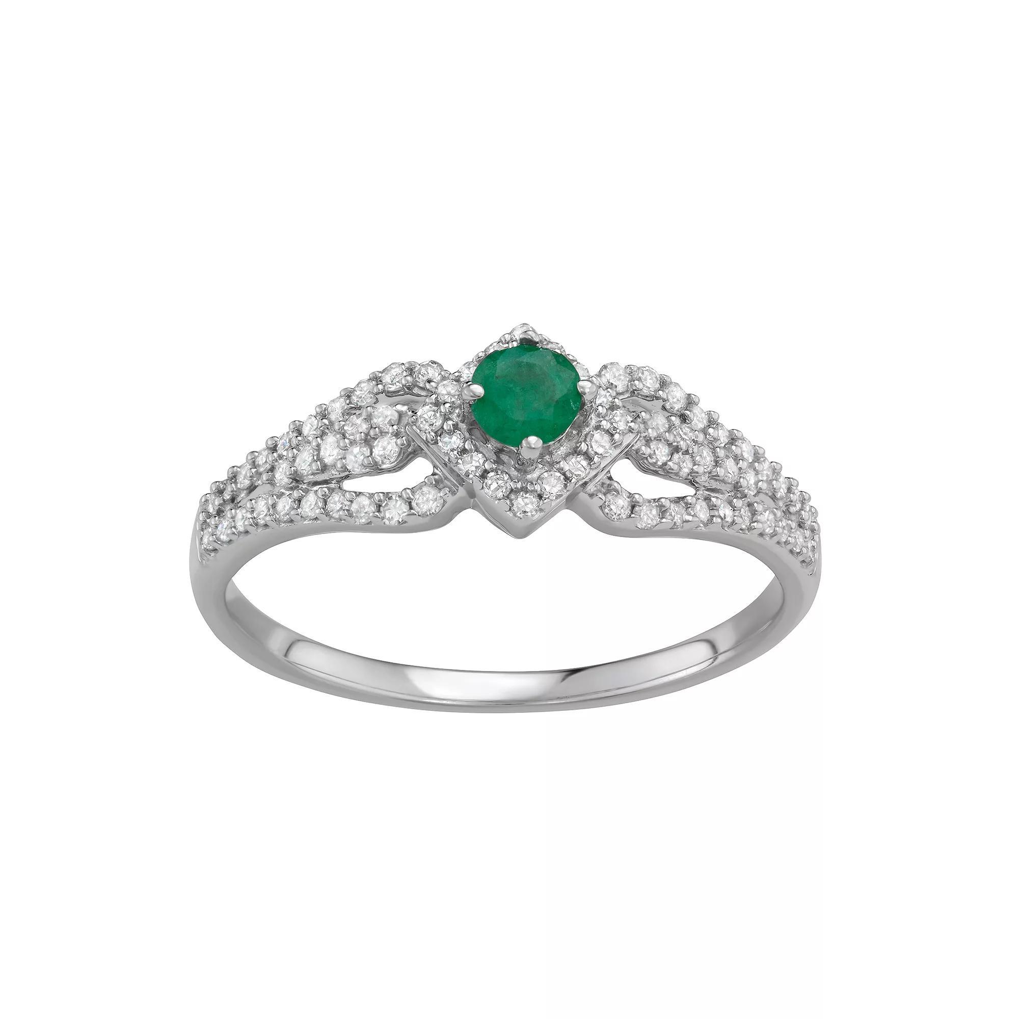14k White Gold 1/3 Carat T.W. Diamond & Gemstone Square Halo Ring, Womens Green Product Image