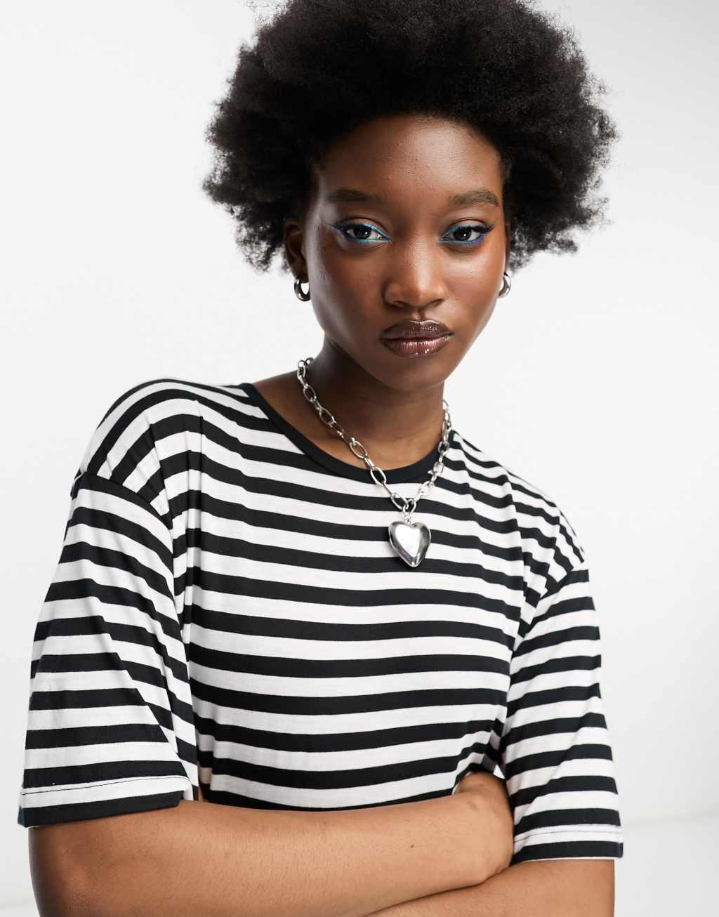 Noisy May maxi t-shirt dress in black & white stripe Product Image