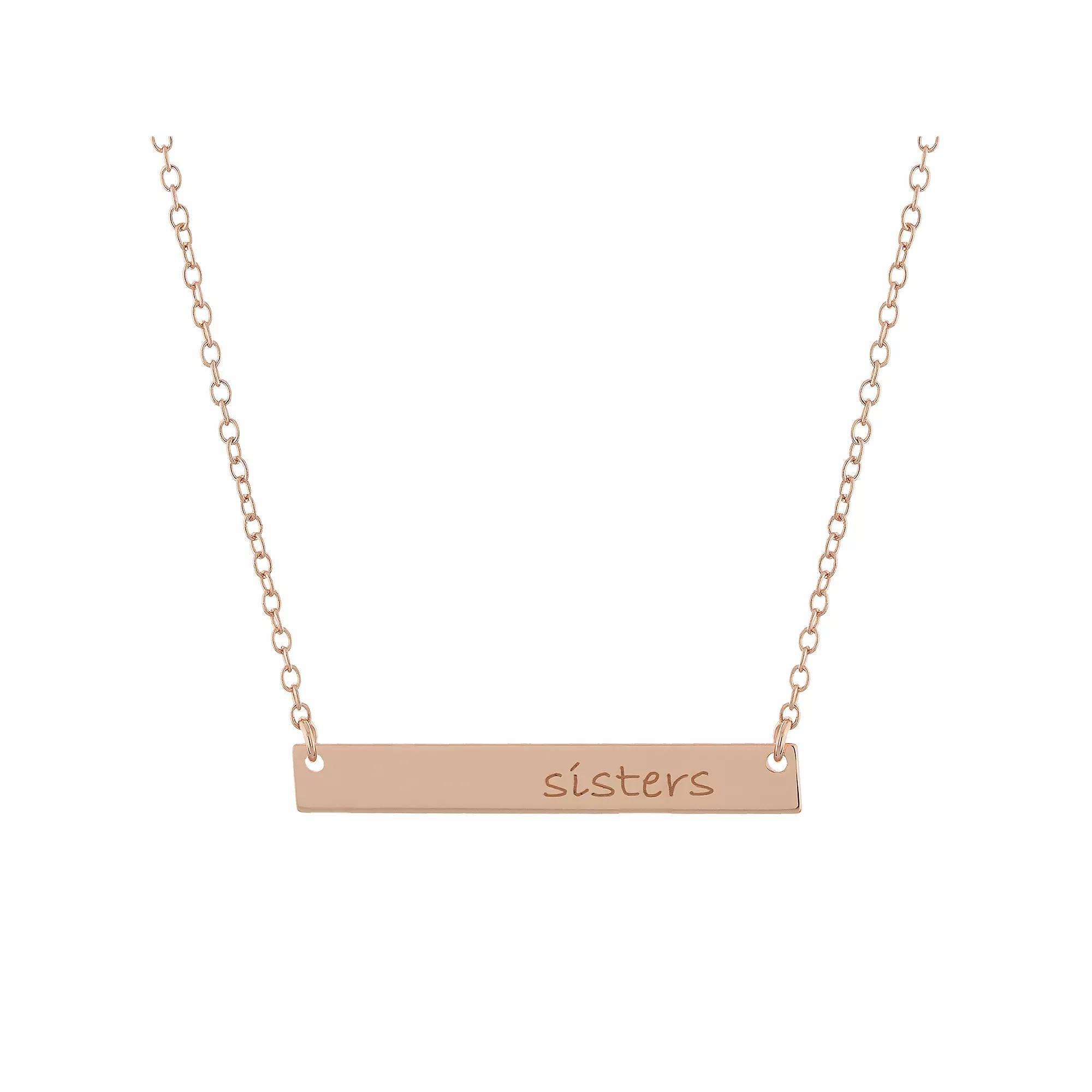 Sterling Silver "Sisters" Bar Necklace, Women's, Size: 18", Pink Tone Product Image