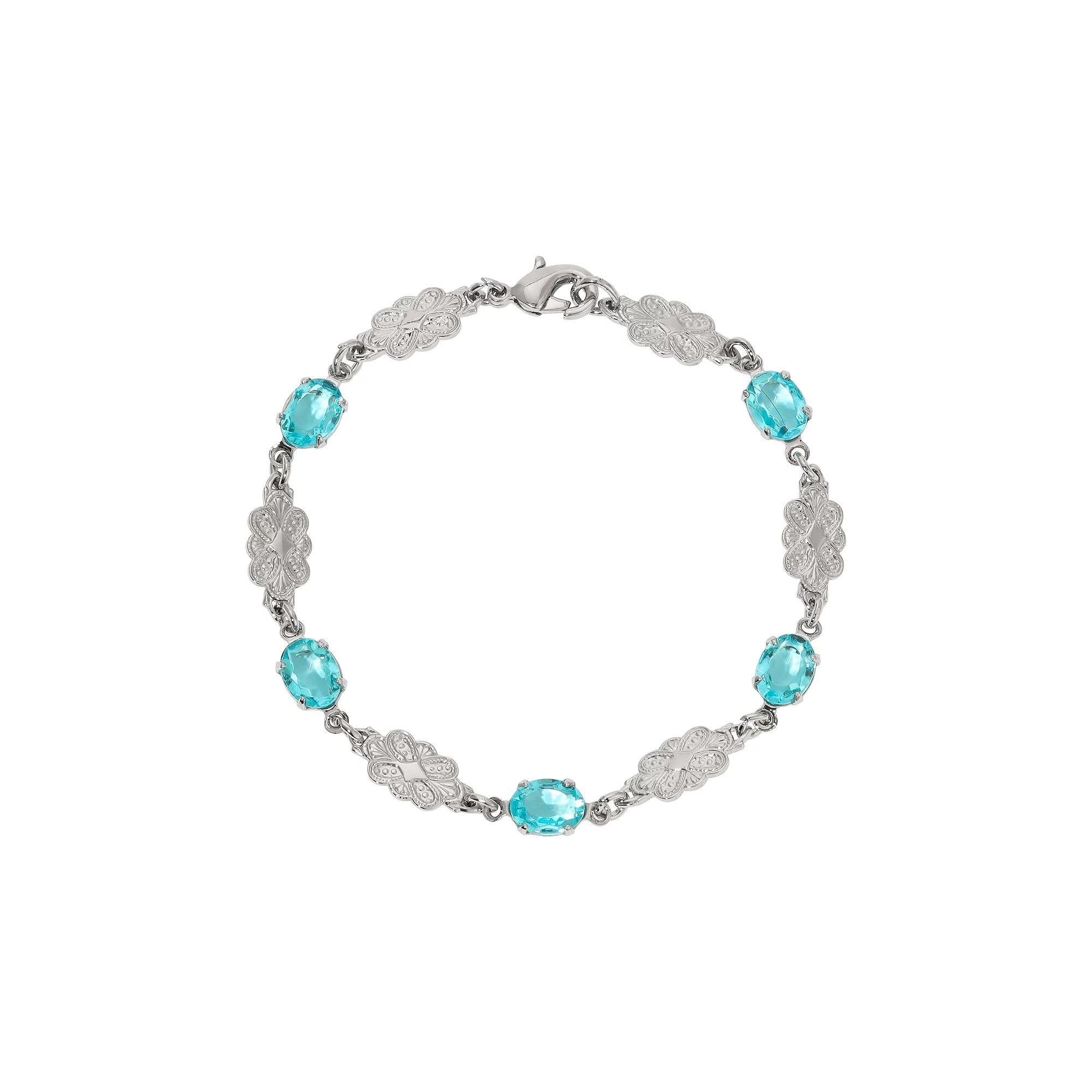 1928 Silver Tone Aqua Blue Crystal Link Bracelet, Womens Product Image