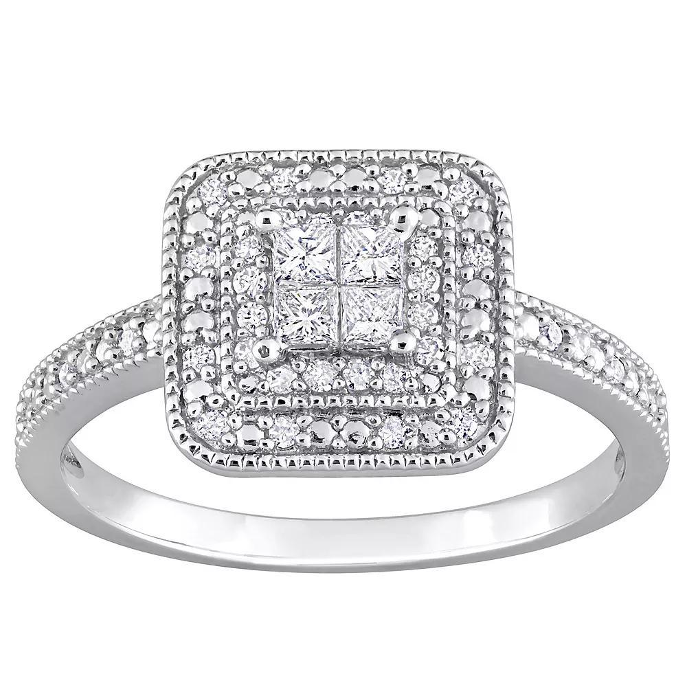 Stella Grace Sterling Silver 1/3 Carat T.W Diamond Double Halo Engagement Ring, Women's, Size: 9 Product Image