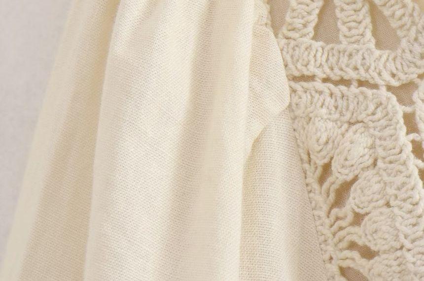 Long-Sleeve V-Neck Crochet Panel Wide Leg Romper Product Image