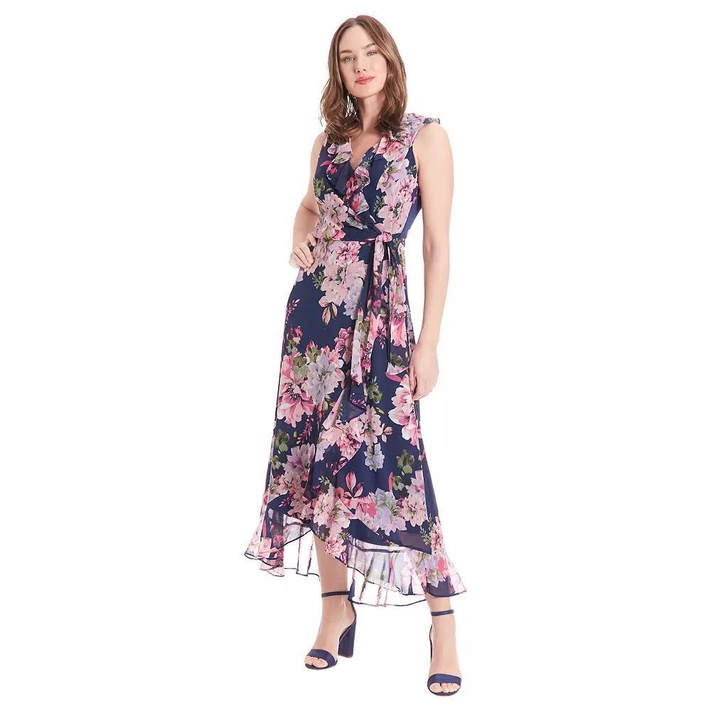Petite London Times Floral Ruffle Sleeveless Maxi Dress, Women's, Size: 6 Petite, Blue Pink Floral Product Image