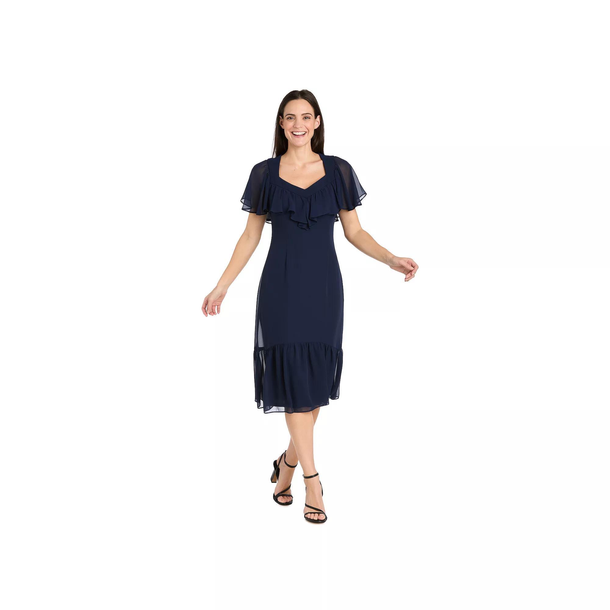 Women's R&M Richards Tea Length Capelet & Shirred Skirt Dress, Size: 16, Blue Product Image