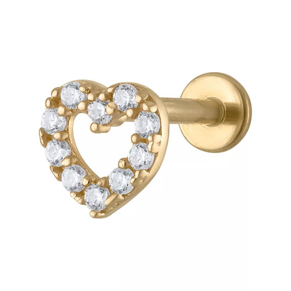 Amella Jewels 14k Gold Cubic Zirconia Heart Internally Threaded Cartilage Earring, Women's Product Image