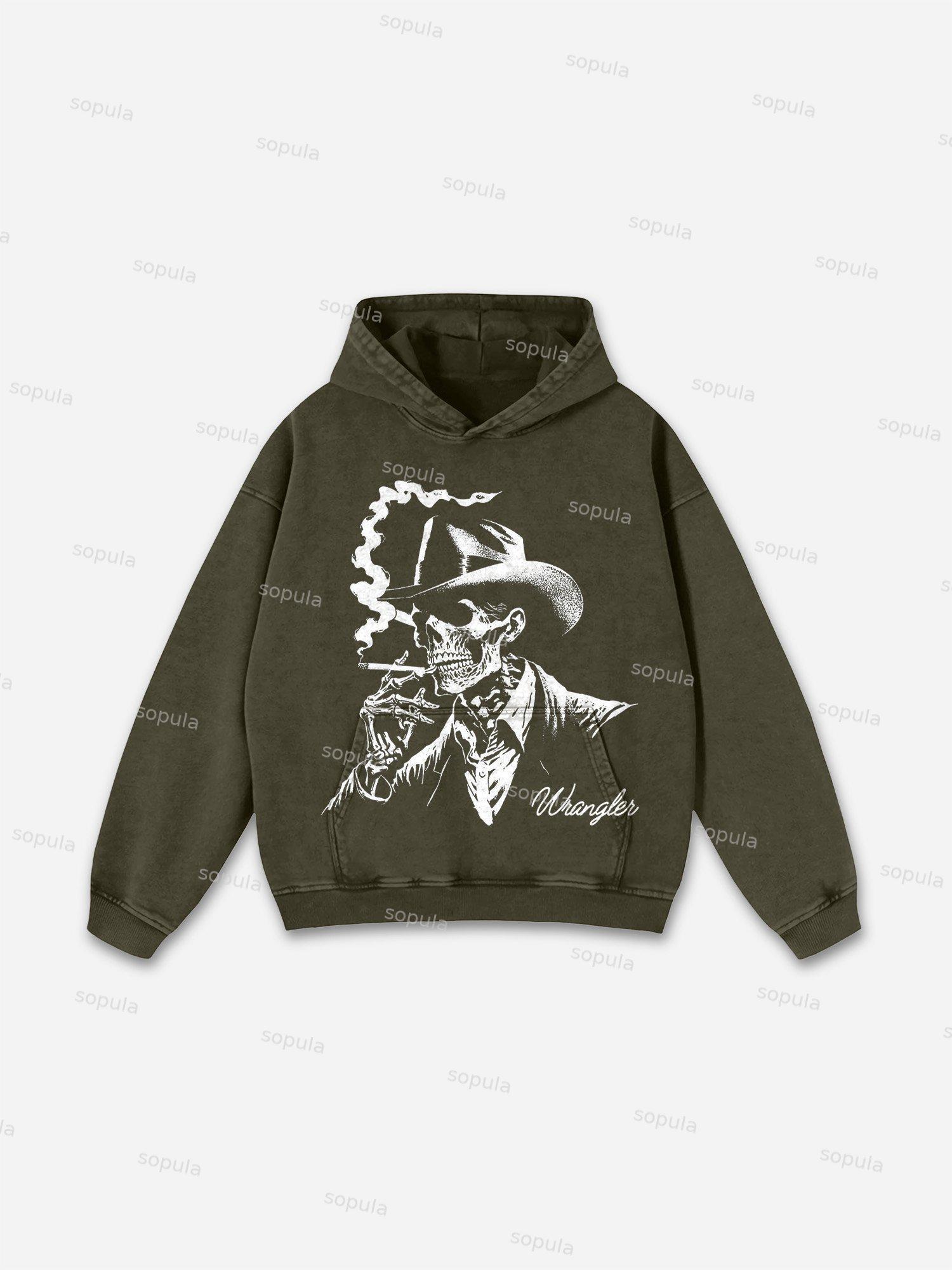Skeleton Wrangler Rodeo Print Washed Hoodie Product Image