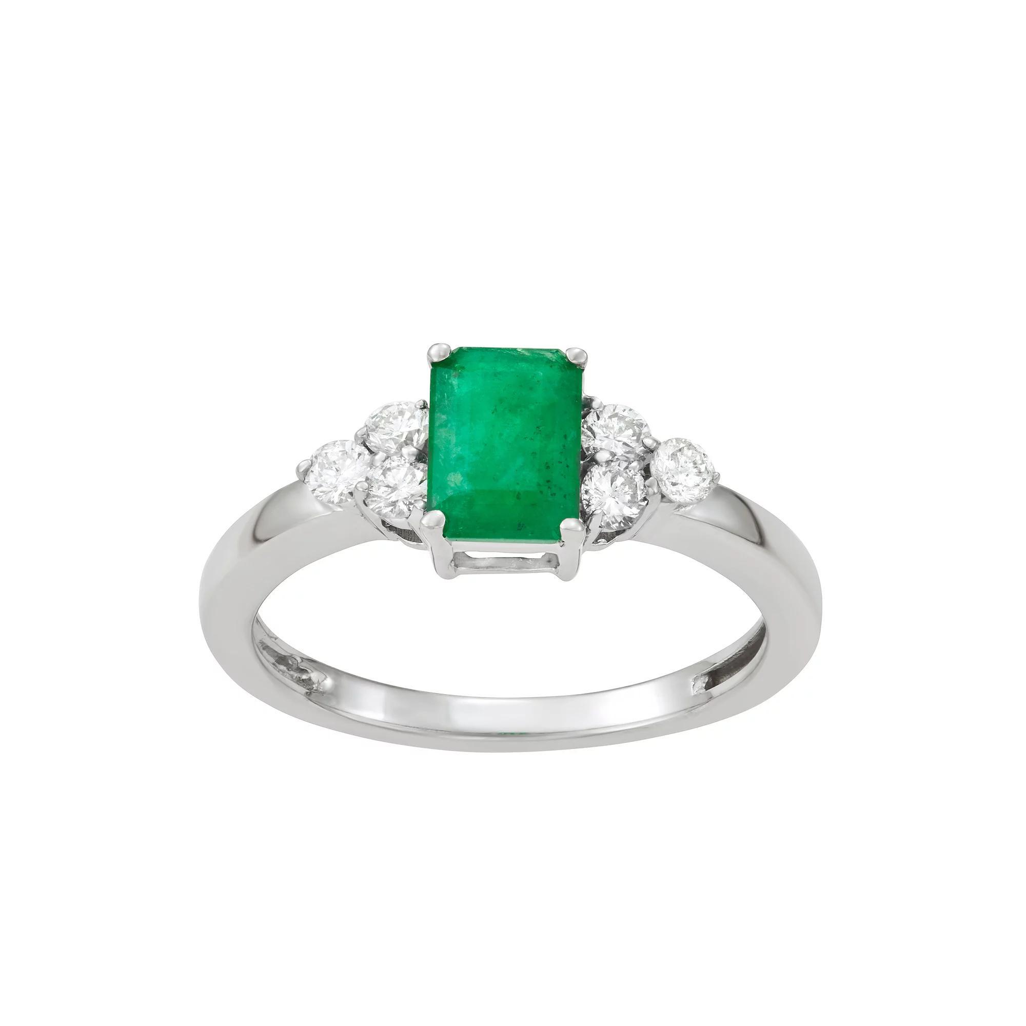 10k White Gold Gemstone & 1/3 Carat T.W. Diamond Ring, Womens Green Product Image