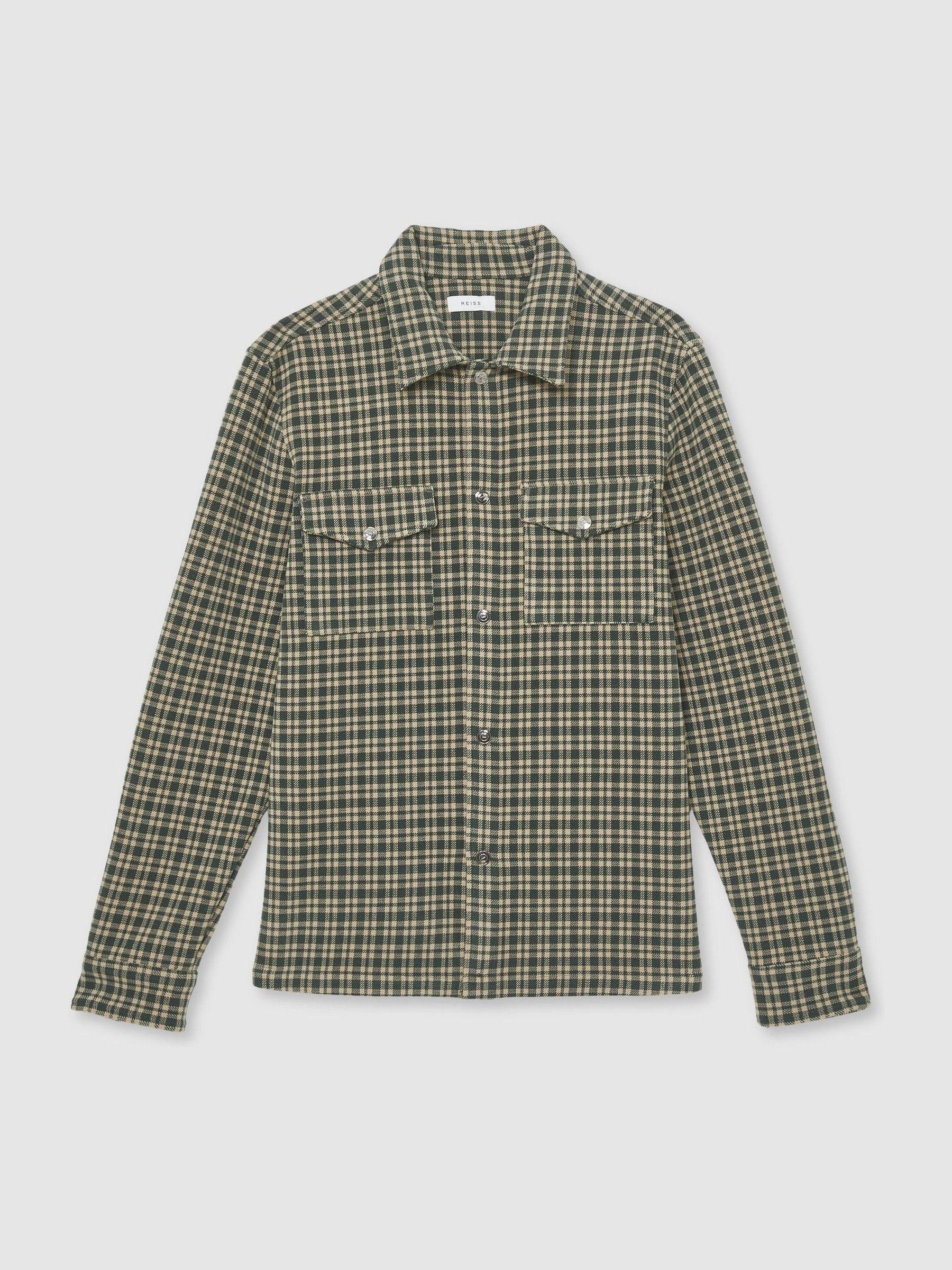 Check Patch-Pocket Overshirt in Green Product Image