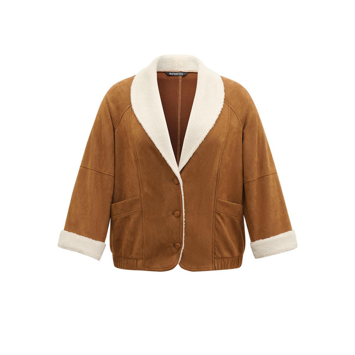 Plus Size Contrast Lapel Collar Patched Pocket Jacket Women Bronze Contrast Pocket Dailywear Jackets BloomChic 10/M Product Image