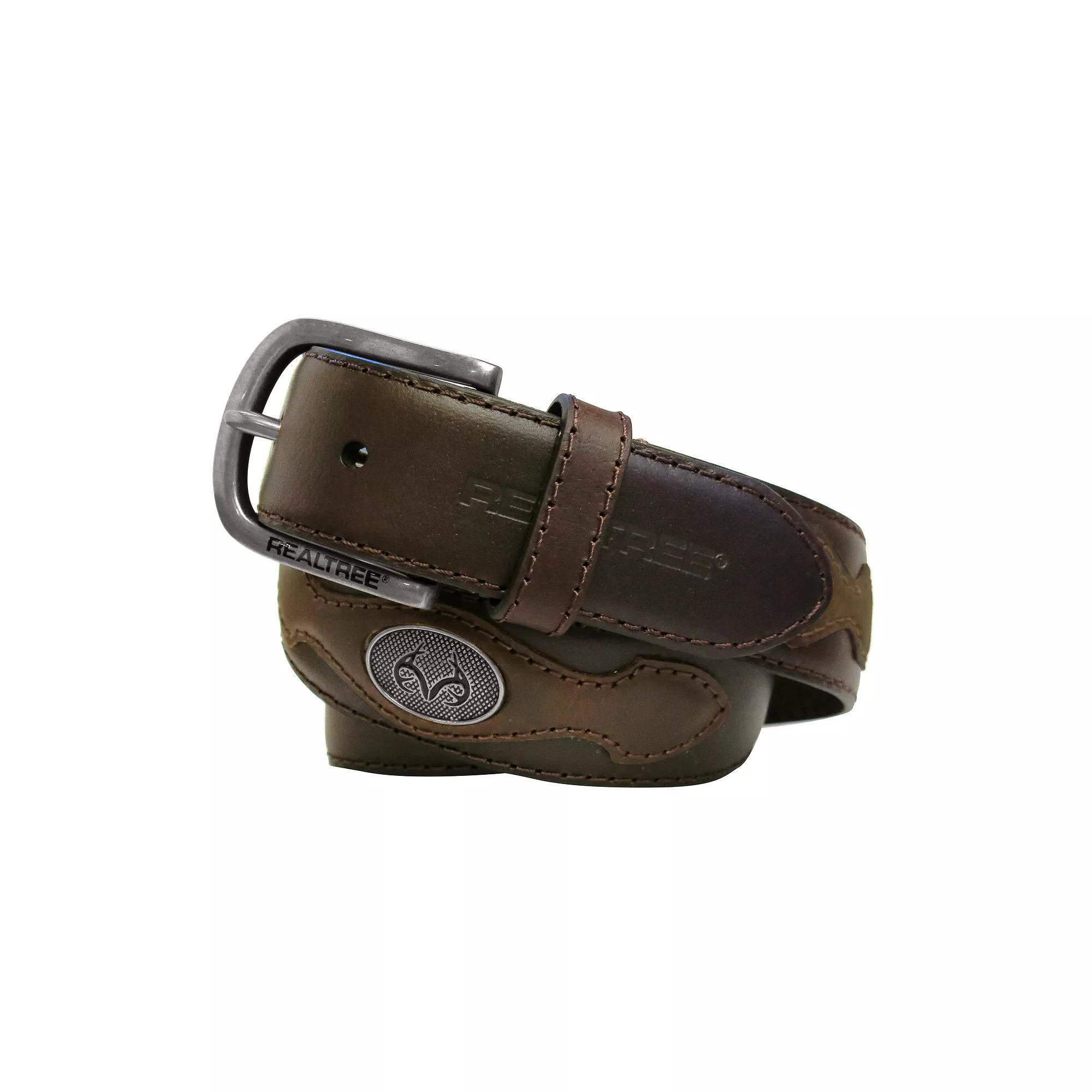 Men's Realtree Feather-Edge Buck Mark Leather Belt, Size: 44, Brown Product Image