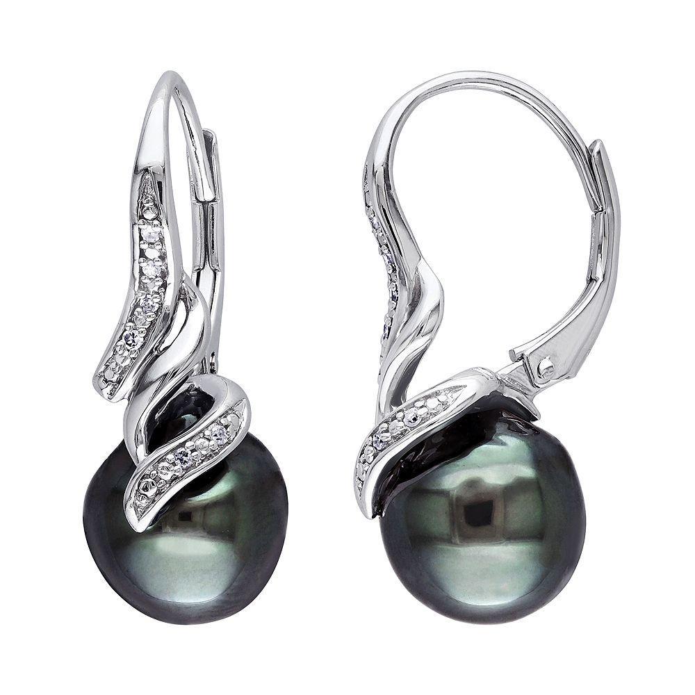 Stella Grace Sterling Silver Tahitian Cultured Pearl & Diamond Accent Earrings, Women's, Silvertone Product Image